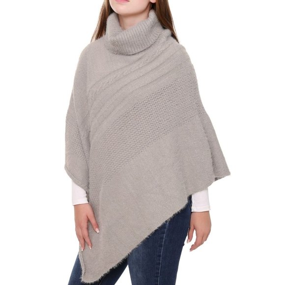 WOMENS GRAY LUREX KNITTED TURTLENECK PONCHO - OS - Picture 1 of 4